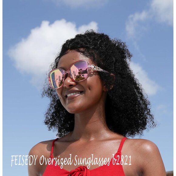 Womens Pink Fashion Sunglasses Square Frame With Pearl Sparkling Eyes Protection - Picture 2 of 14